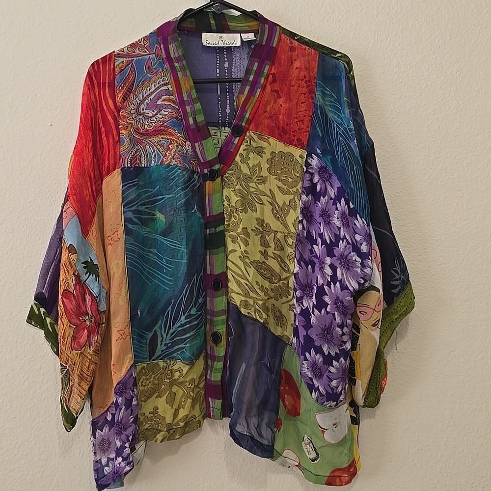 Sacred Threads PATCH PATTERN BLOUSE Size M - image 1